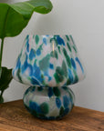 Large Glass Mushroom Lamp / Green and Blue Dot