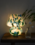 Large Glass Mushroom Lamp / Green and Blue Dot