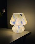 Large Glass Mushroom Lamp / Blue and Rose Dot
