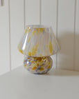 Large Glass Mushroom Lamp / Yellow and Rose Dot