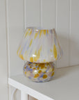 Large Glass Mushroom Lamp / Yellow and Rose Dot