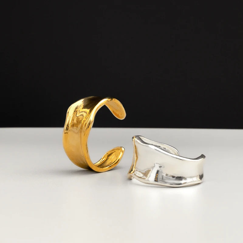Statement Organic Molten Metal Cuff / 925 Silver Plated