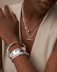 Chunky T-Bar Mid Length Chain Necklace / 925 Silver Plated