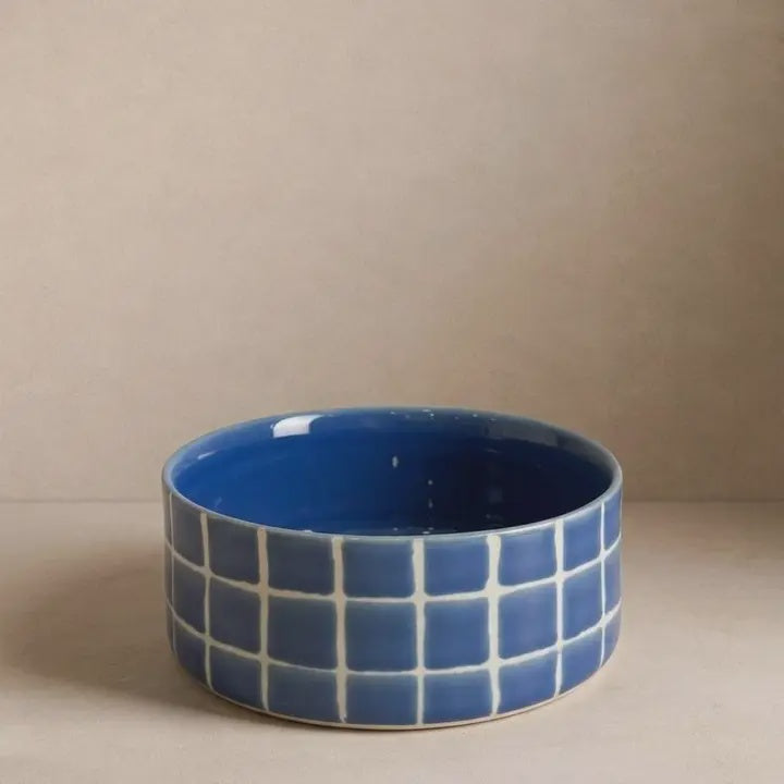 Stoneware Pet Bowl / Deep Blue Tile / 14cm