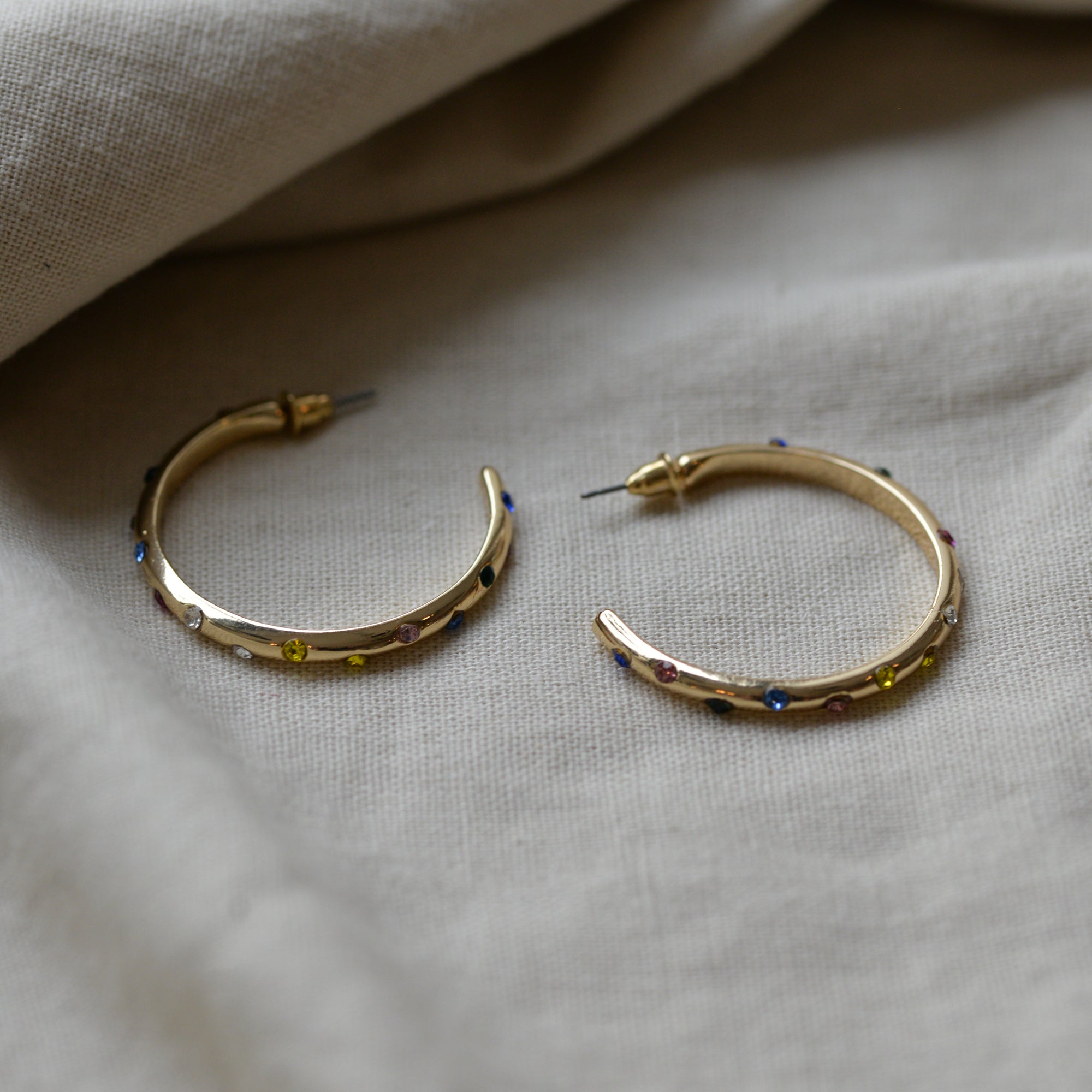 Ginette Stone Thin Hoop Earrings / Gold and Silver