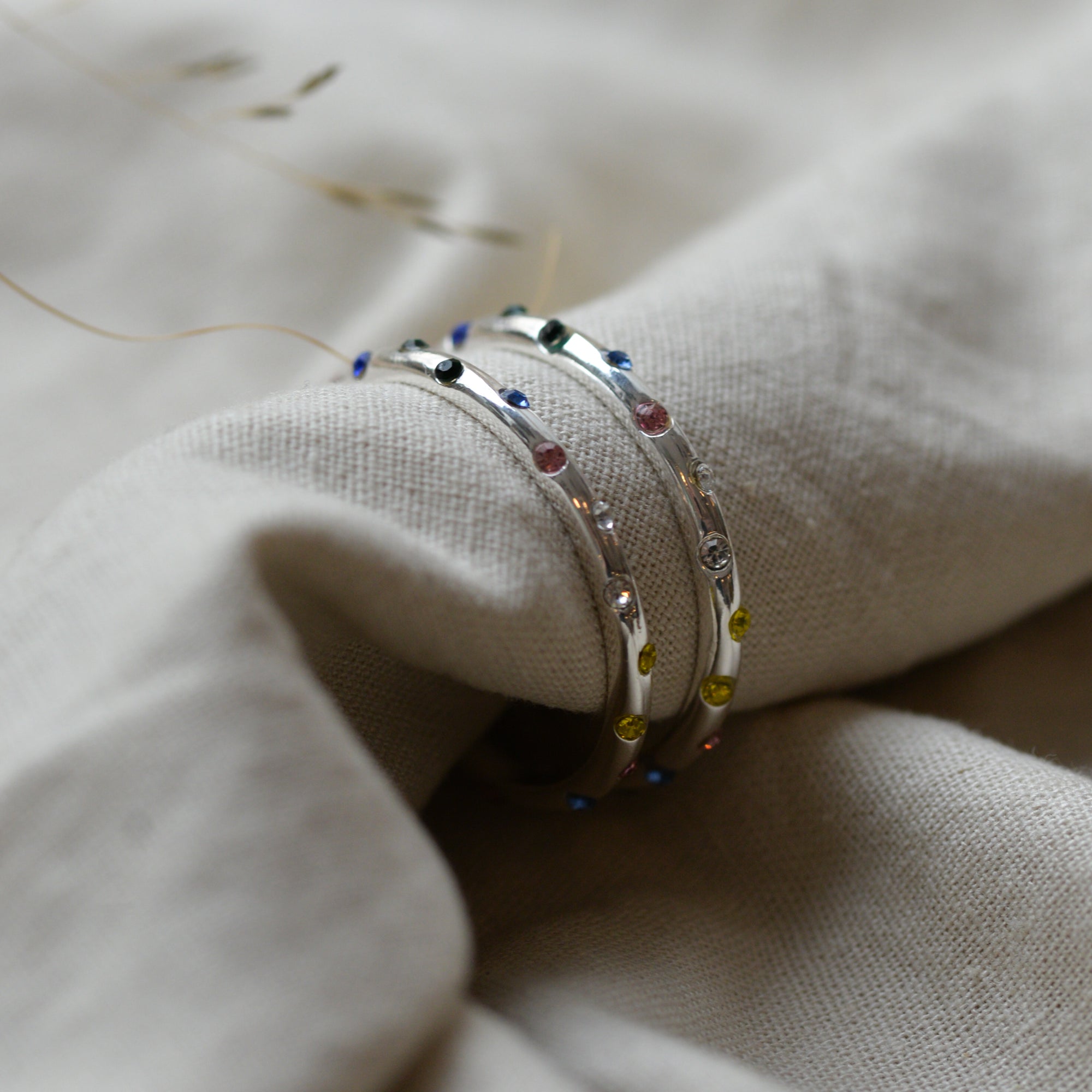 Ginette Stone Thin Hoop Earrings / Gold and Silver