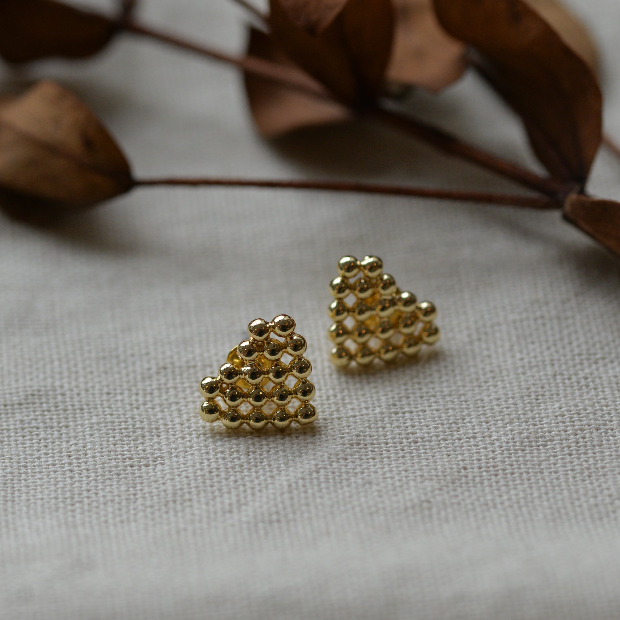 Rufina Pixel Heart Stud Earrings / Gold and Silver