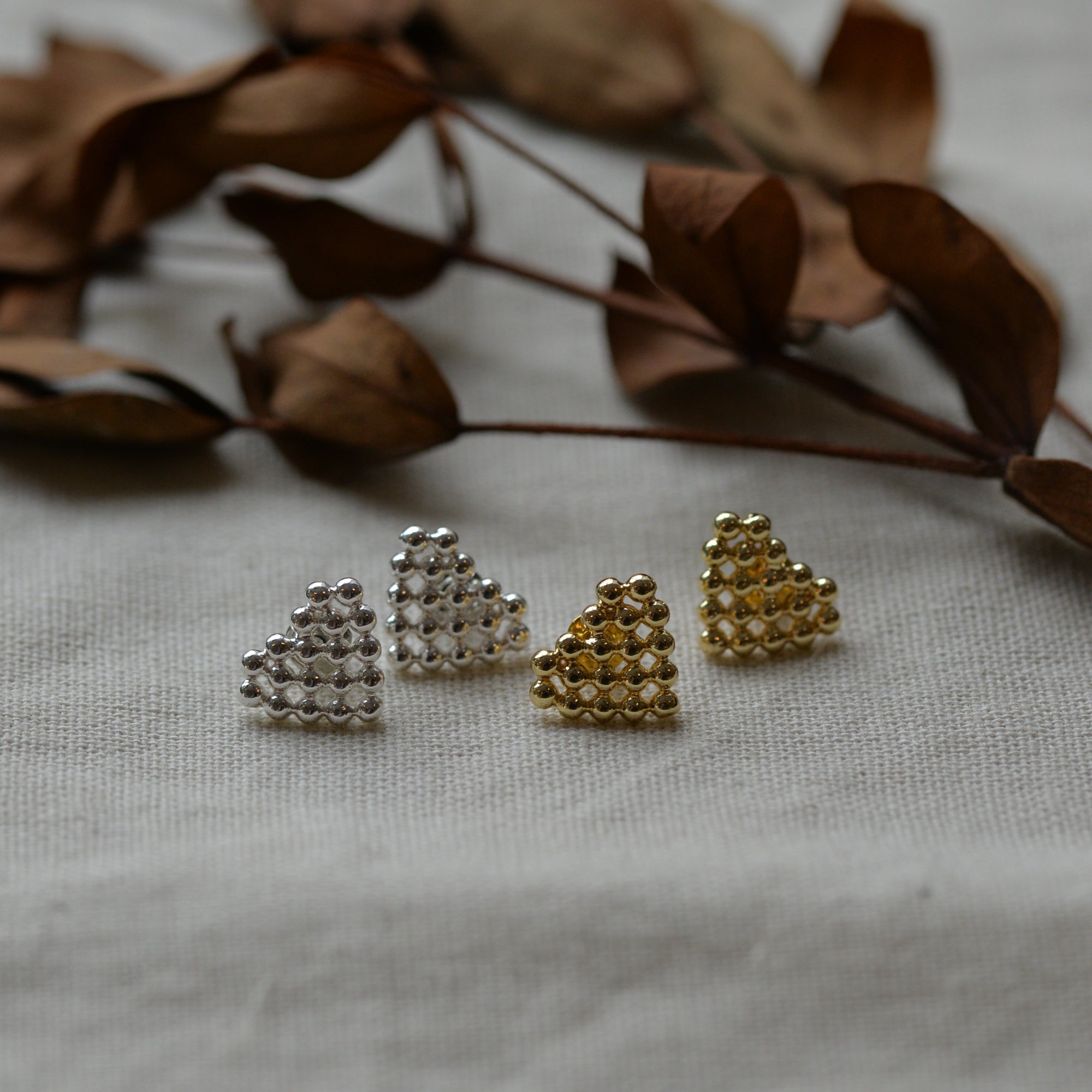Rufina Pixel Heart Stud Earrings / Gold and Silver