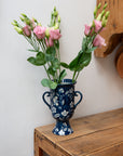 Amara Hand-painted Floral Vase / Blue