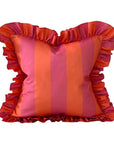 Outdoor  Striped Ruffle Cushion Cover / Pink & Orange / 45 x 45 cm