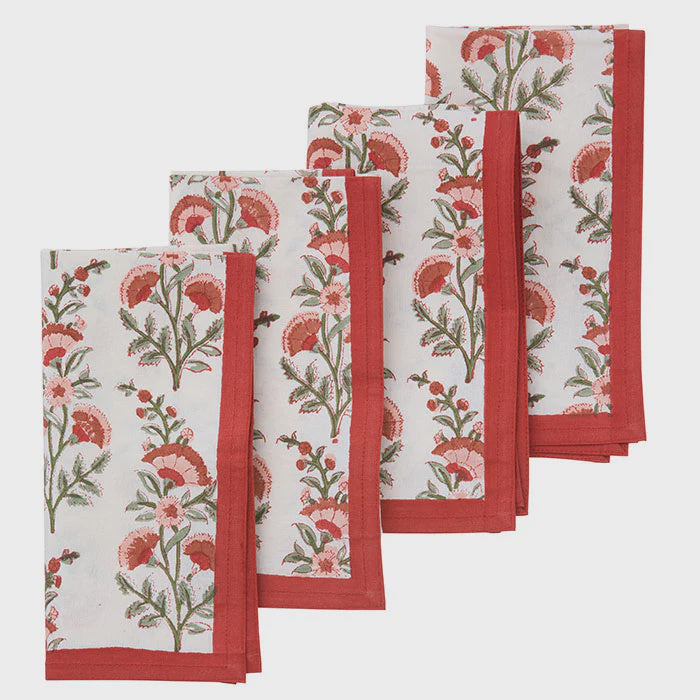 Red and Green Floral Festive Napkins Set of Four