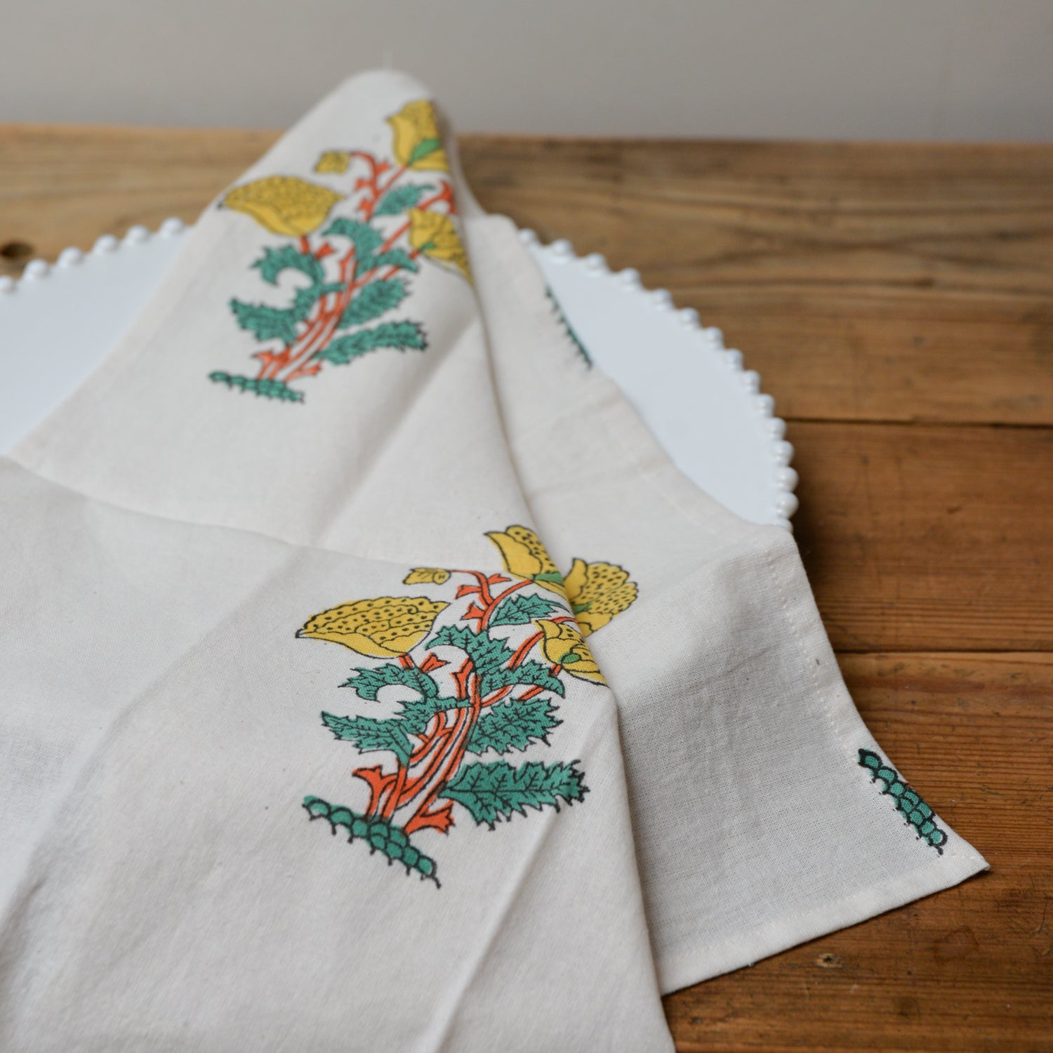 Yellow Flower Print Cotton Napkin