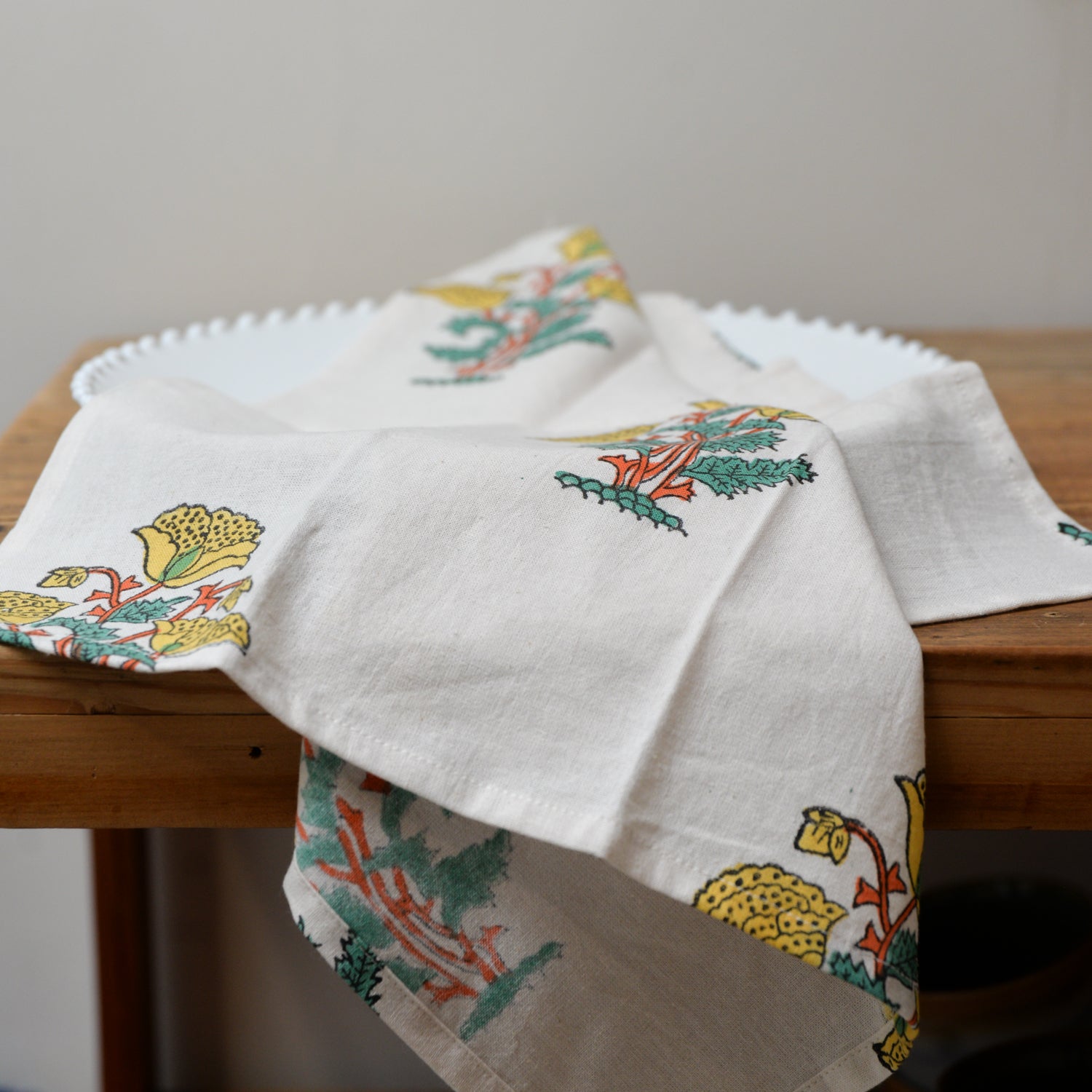 Yellow Flower Print Cotton Napkin
