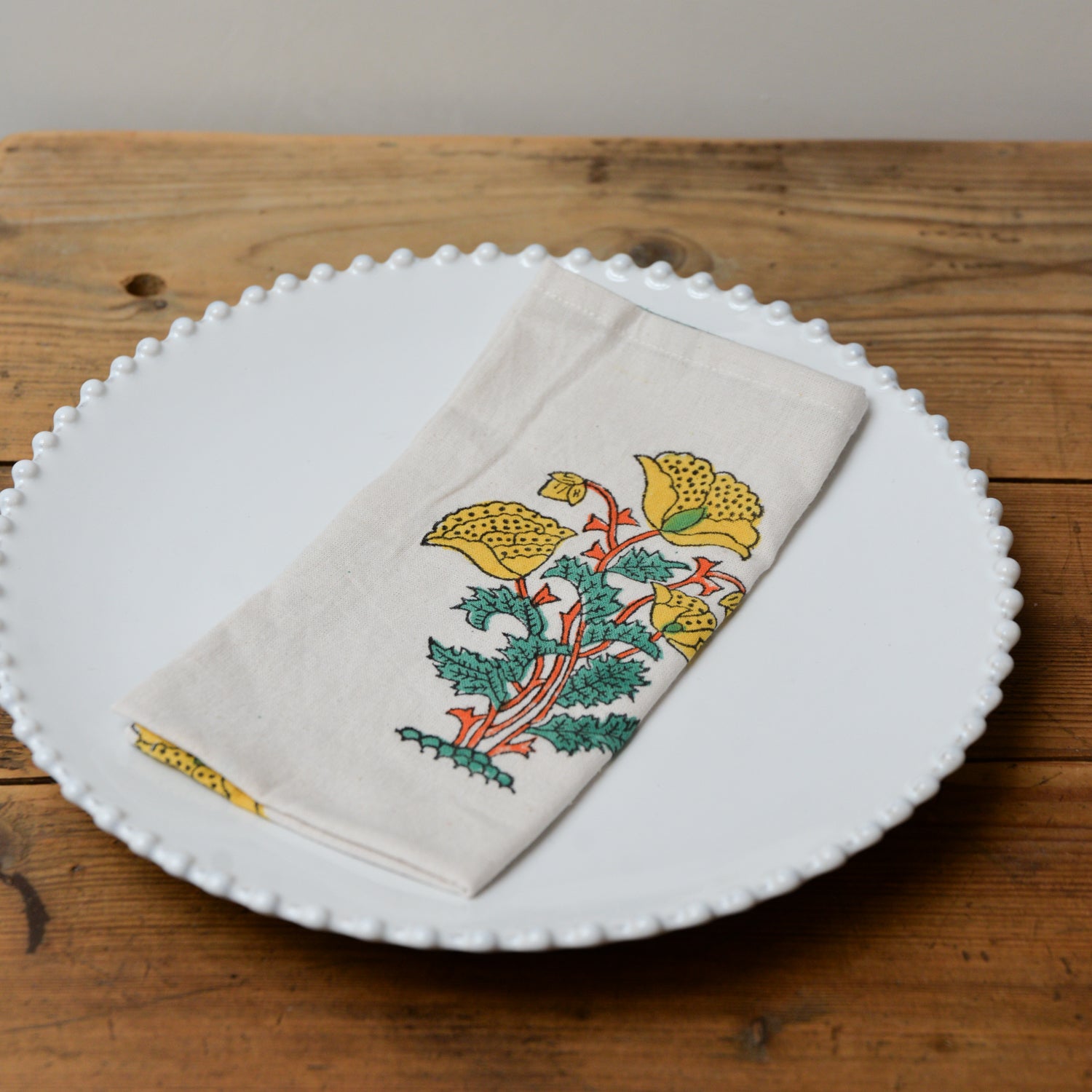 Yellow Flower Print Cotton Napkin