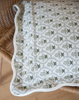 Scalloped Edge Cushion Cover / Sage Block Print Floral / 45 x 45 cm