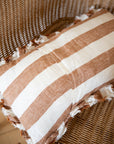 Linen Ruffle Cushion Cover / Rust Wide Stripe / 50 x 30 cm
