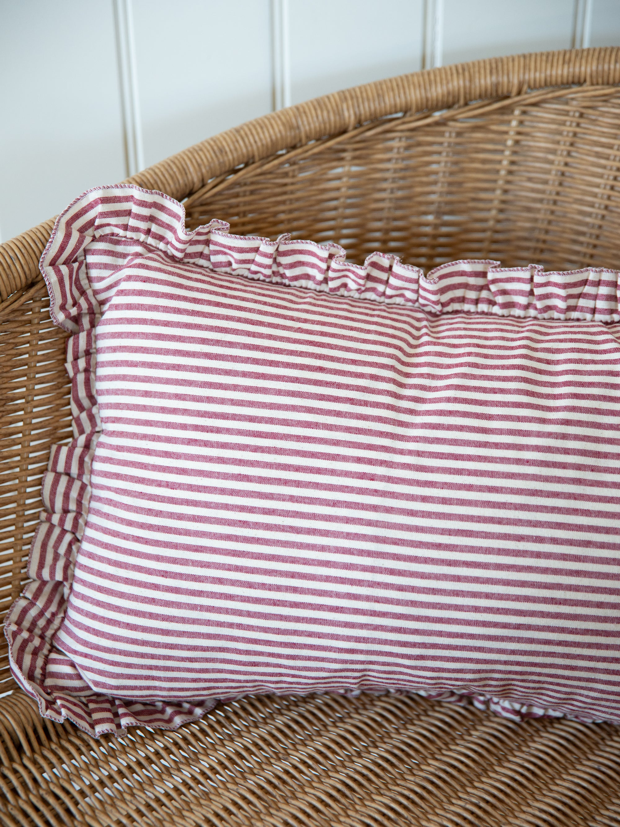 Cotton Ruffle Cushion Cover /Burgundy Stripe / 50 x 30 cm
