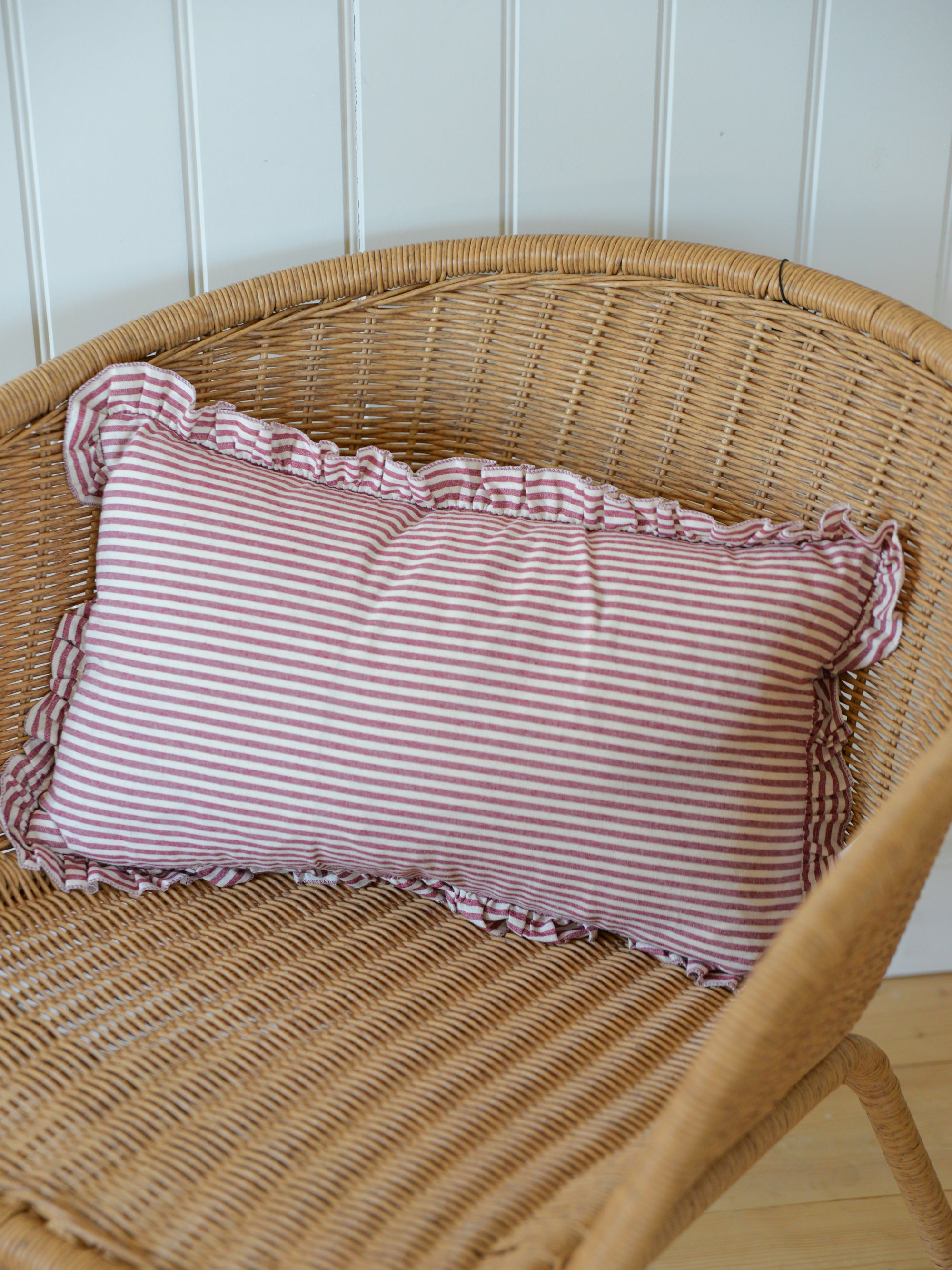 Cotton Ruffle Cushion Cover /Burgundy Stripe / 50 x 30 cm