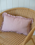 Cotton Ruffle Cushion Cover /Burgundy Stripe / 50 x 30 cm