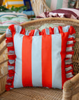 Outdoor Ruffle Striped Cushion Cover / Blue & Red / 45 x 45 cm