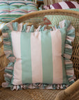 Outdoor  Striped Ruffle Cushion Cover / Green & Pink / 45 x 45 cm