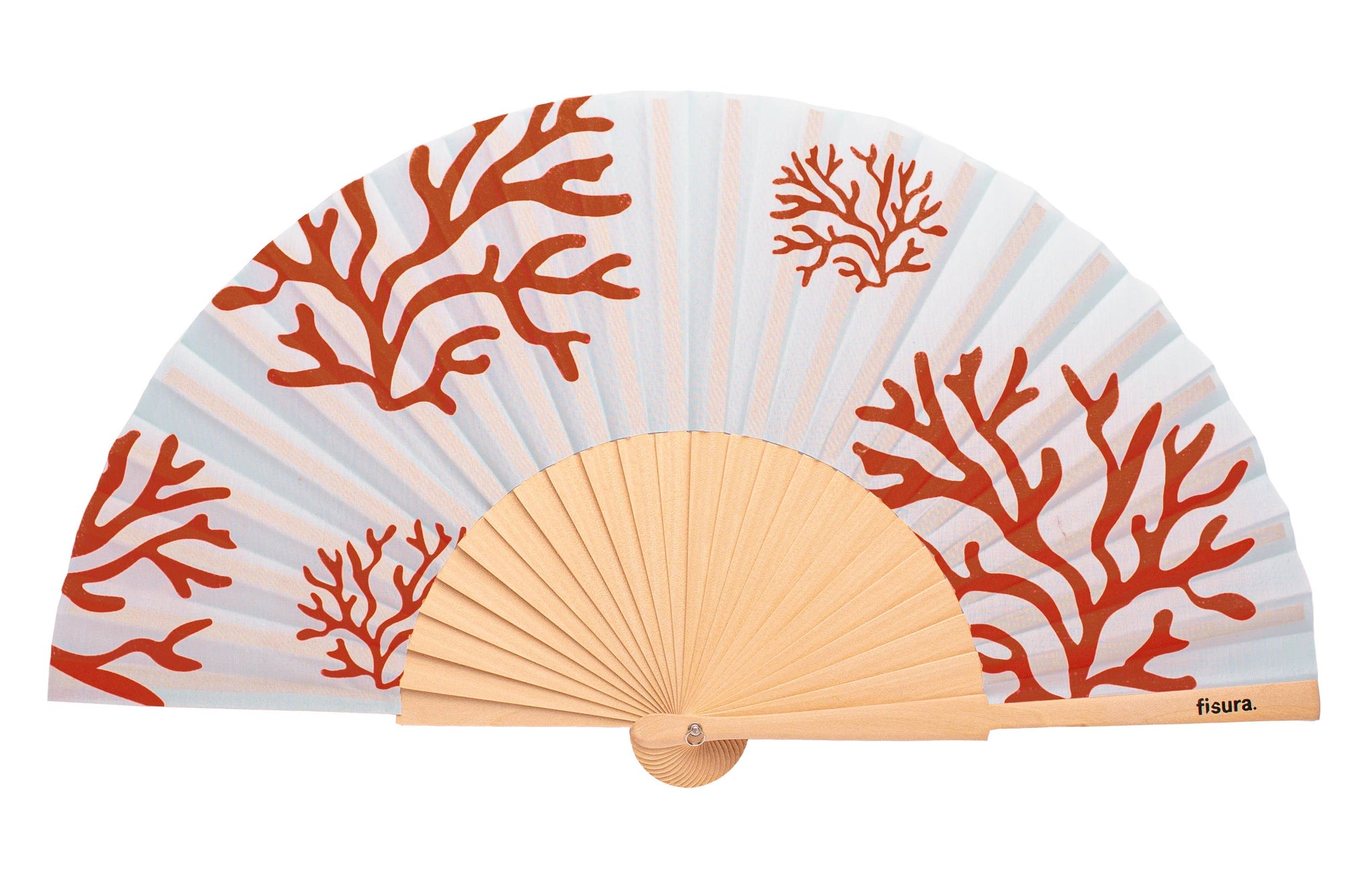 Coral Print Wooden Hand Fan