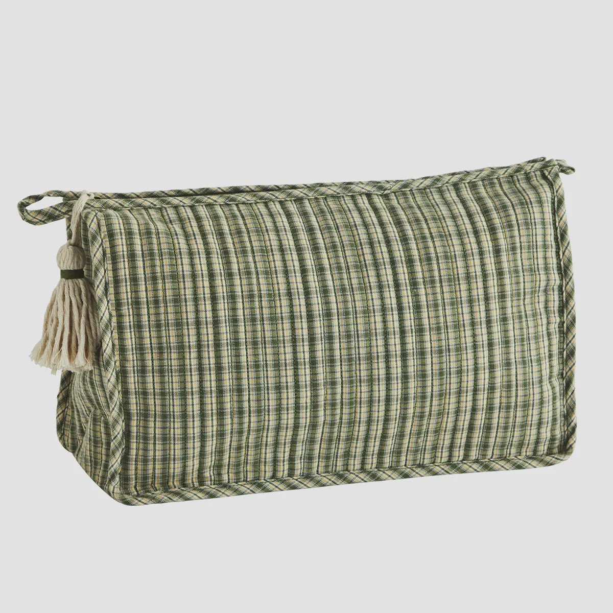 Green Checked Quilted Wash Bag