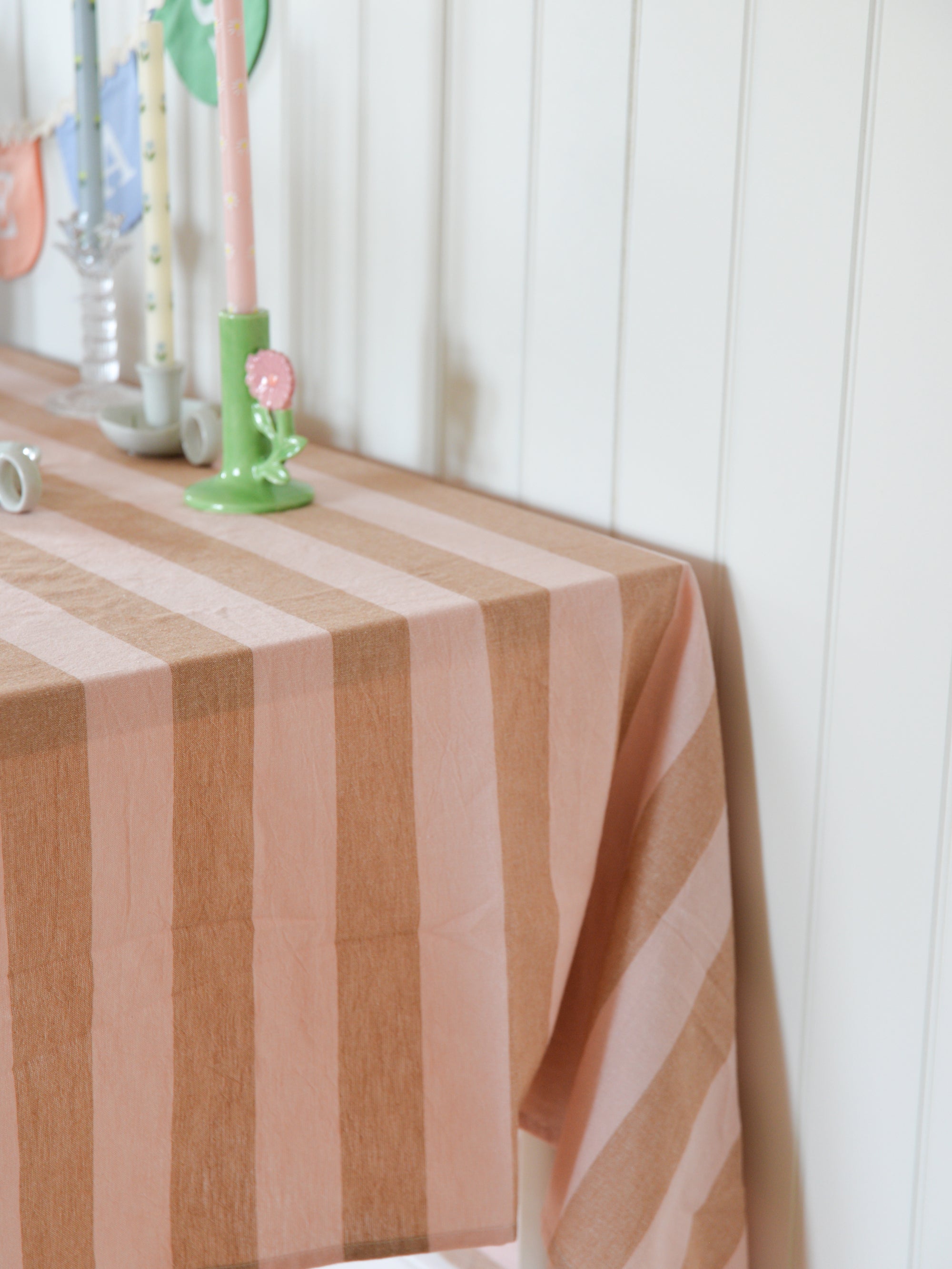 Brown &amp; Pink Stripe Tablecloth
