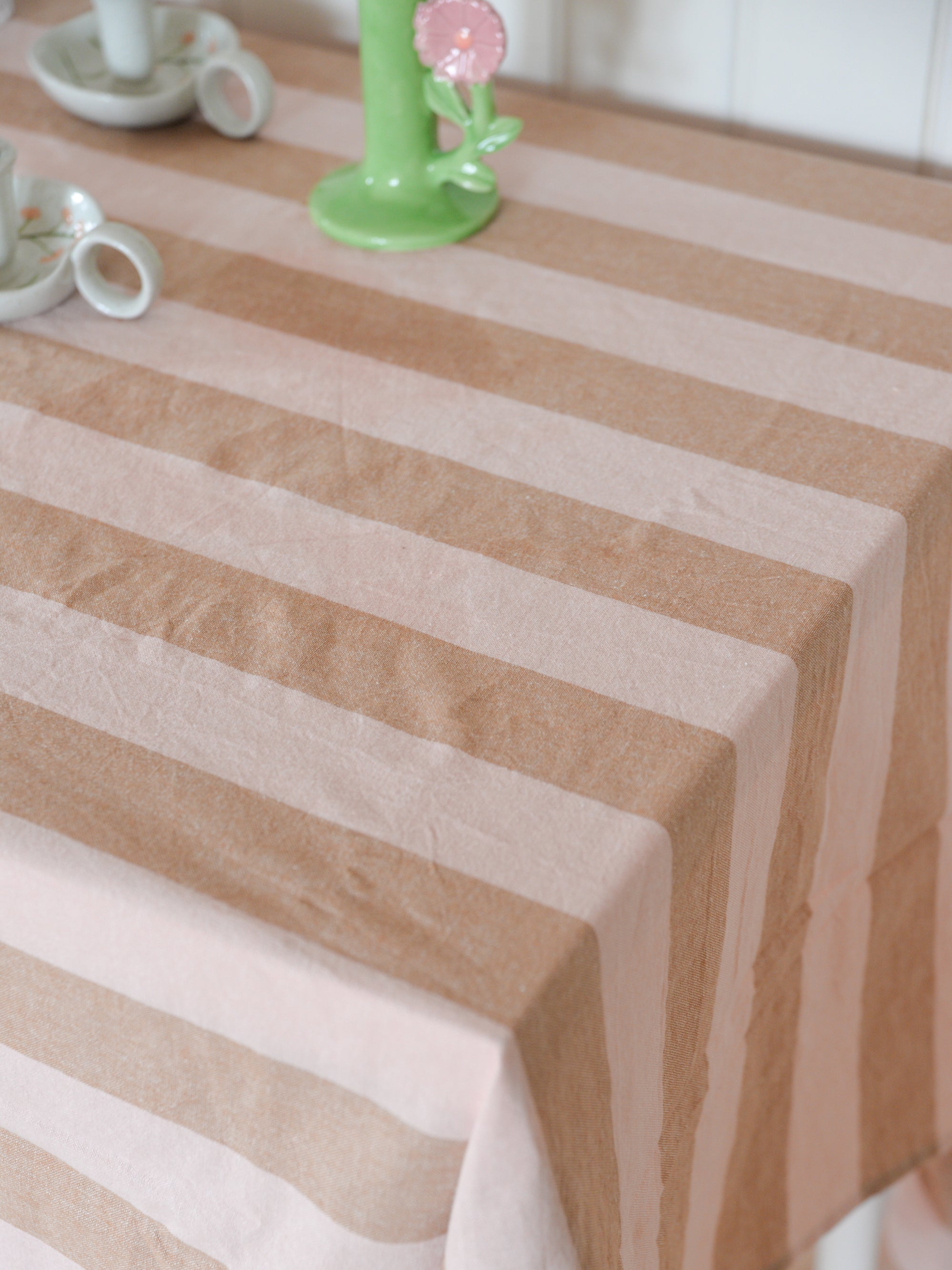 Brown &amp; Pink Stripe Tablecloth