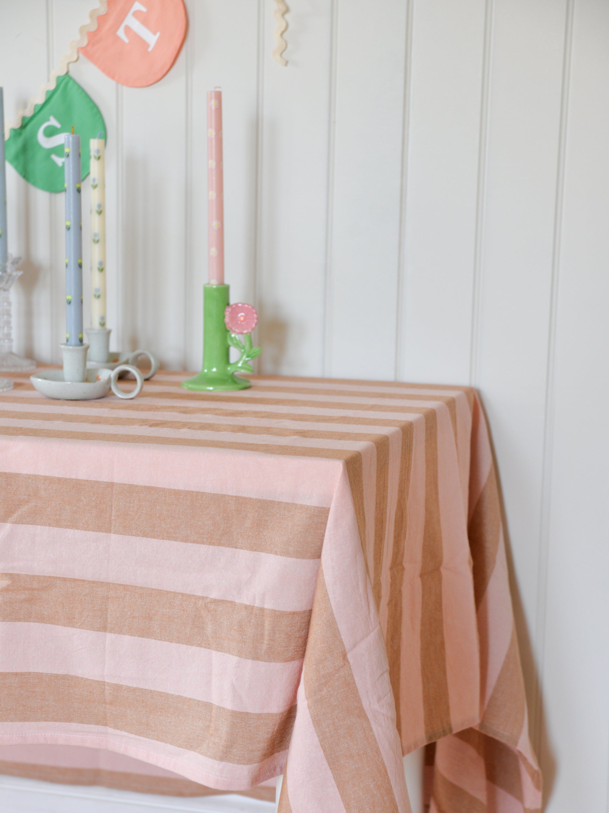 Brown &amp; Pink Stripe Tablecloth