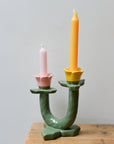 Ceramic Candle Holder with Yellow & Pink Flowers