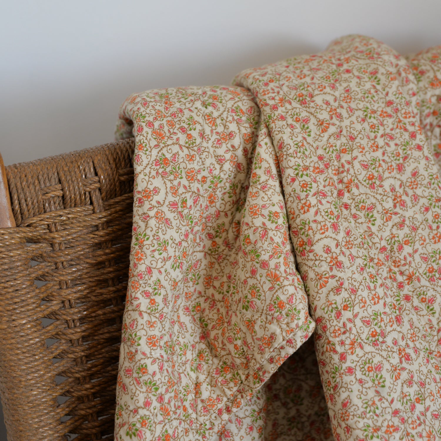 Red and Orange Floral Cotton Quilt