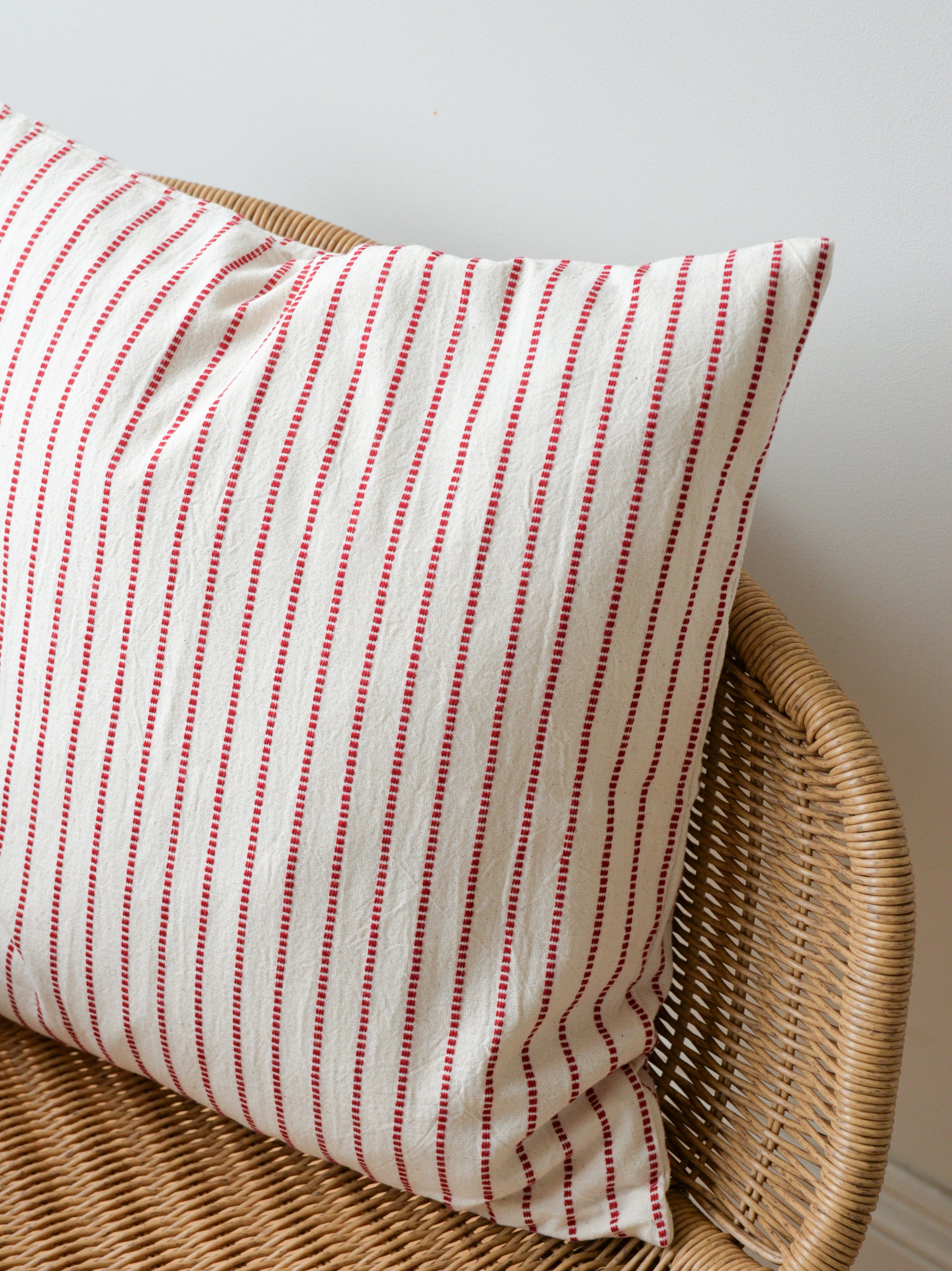 Red Striped Cotton Cushion With Filler
