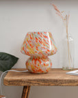 Large Glass Mushroom Lamp / Red and Yellow Dot