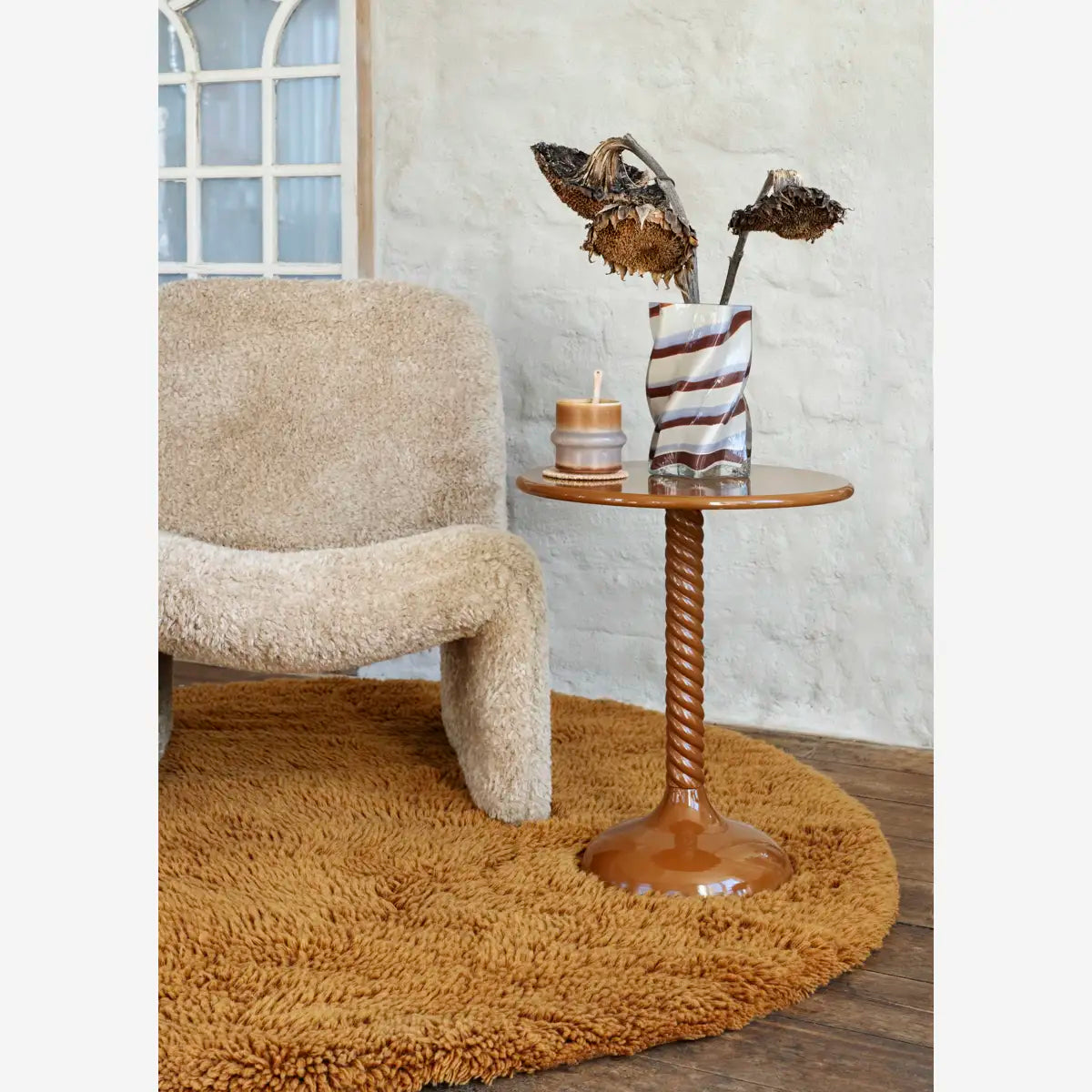 Round Metal Side Table / Brown