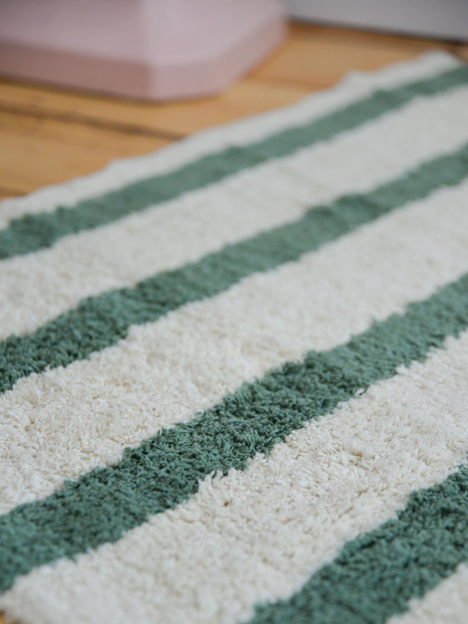 Green Striped Tufted Bath Mat