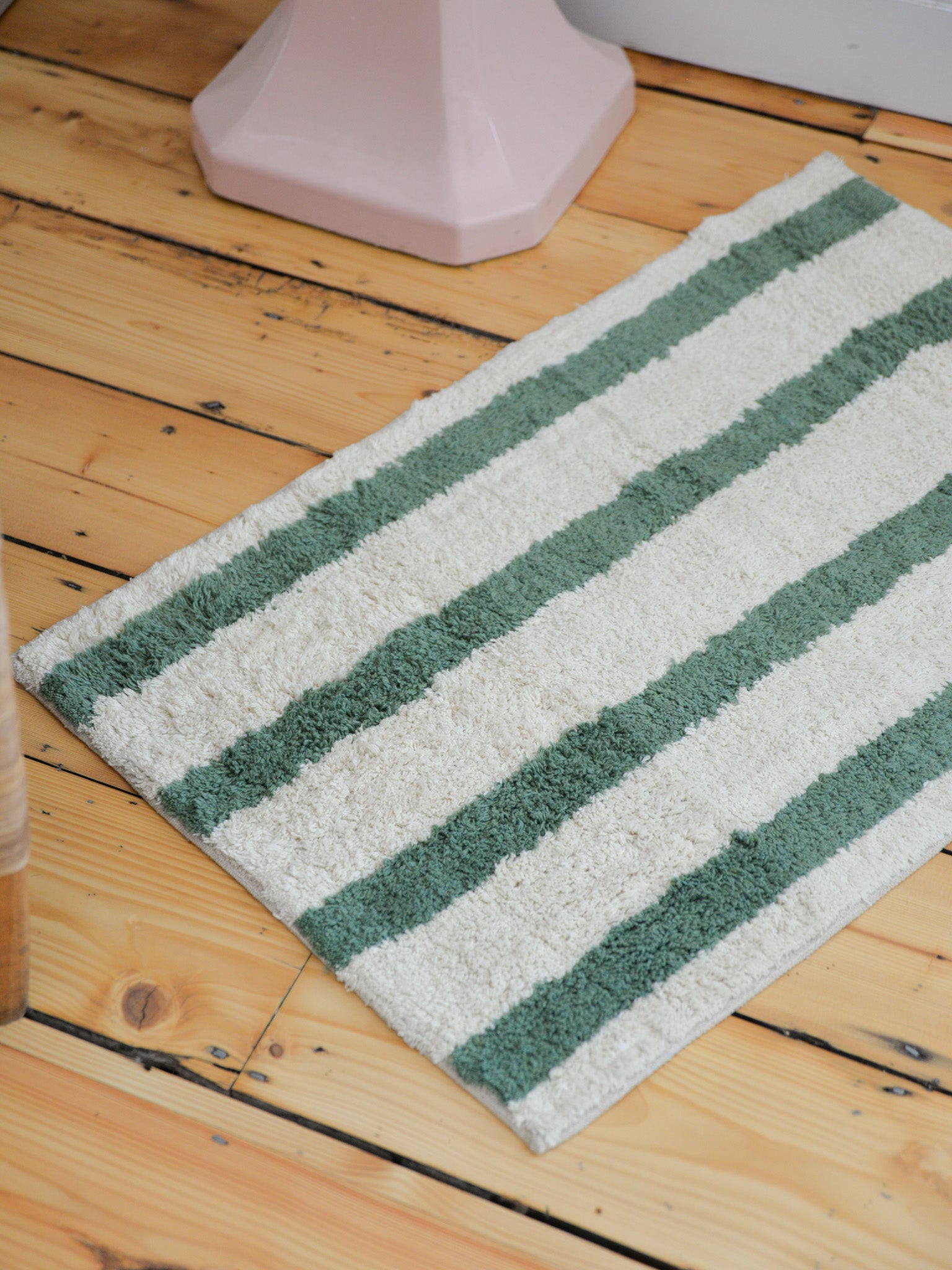Green Striped Tufted Bath Mat