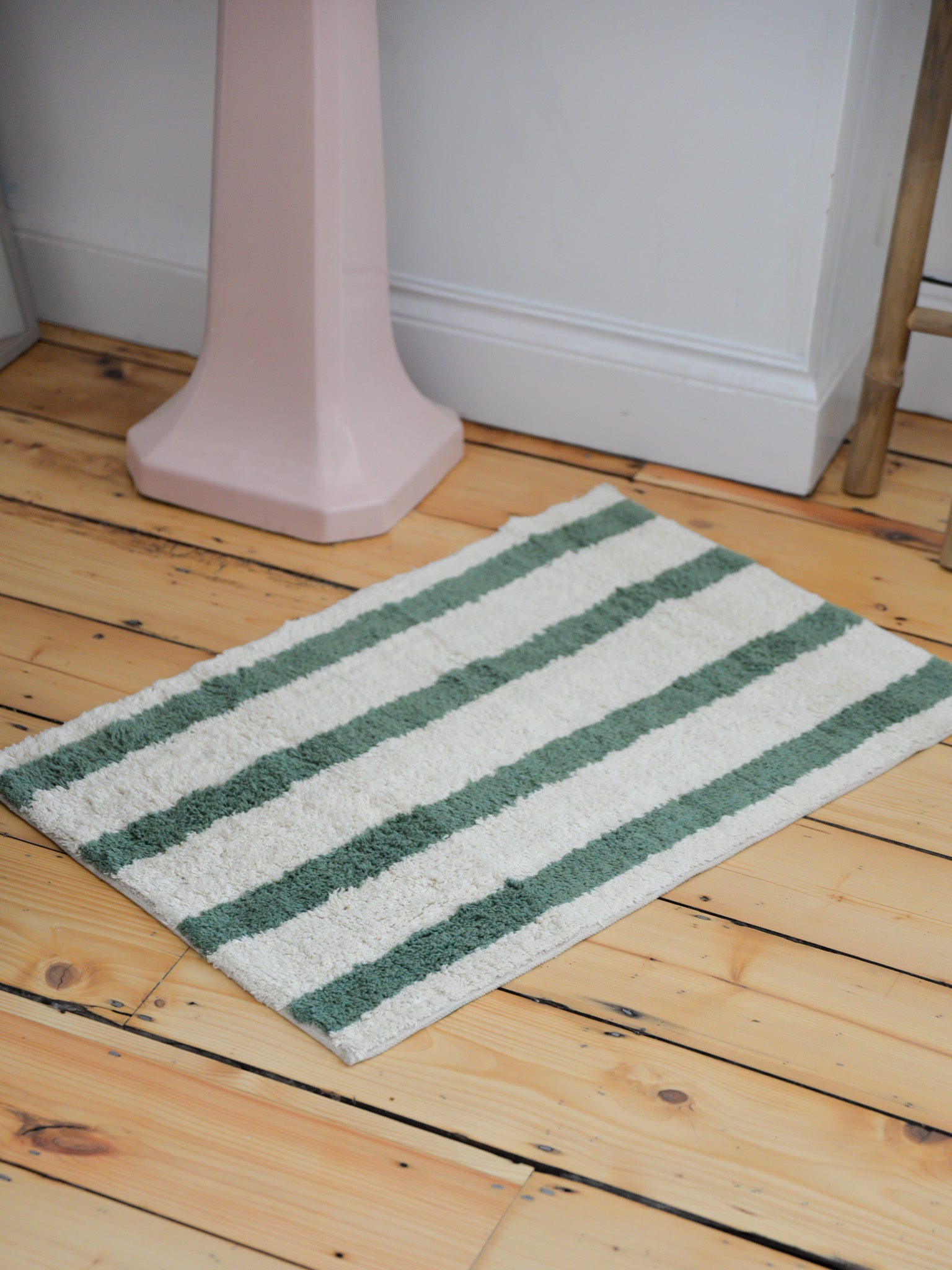 Green Striped Tufted Bath Mat