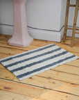 Dusty Blue Striped Tufted Bath Mat