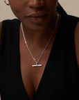 Chunky T-Bar Mid Length Chain Necklace / 925 Silver Plated