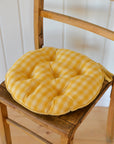 Campagne Round Checkered Stripe Seat Cushion / Yellow