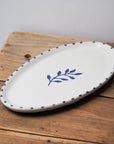 Handpainted Botanic Stripe Oval Plate / Ink Blue