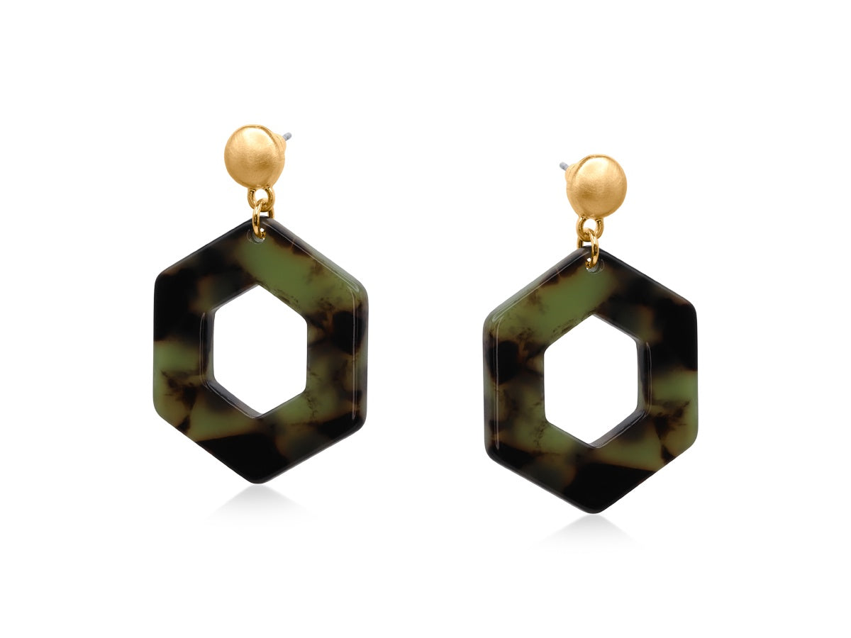 Paris Resin Geometric Earrings / Green
