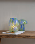 Portable LED Glass Mushroom Lamp / Mint Green and Blue