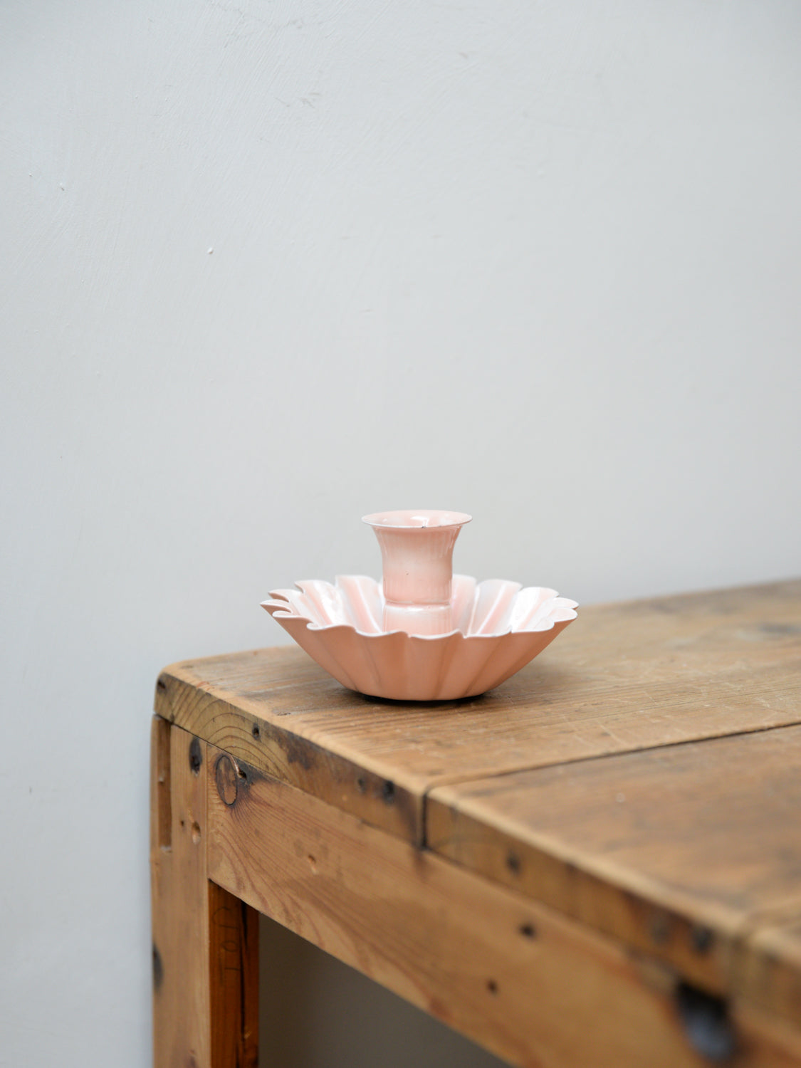 Pink Enamel Scalloped Candle Holder