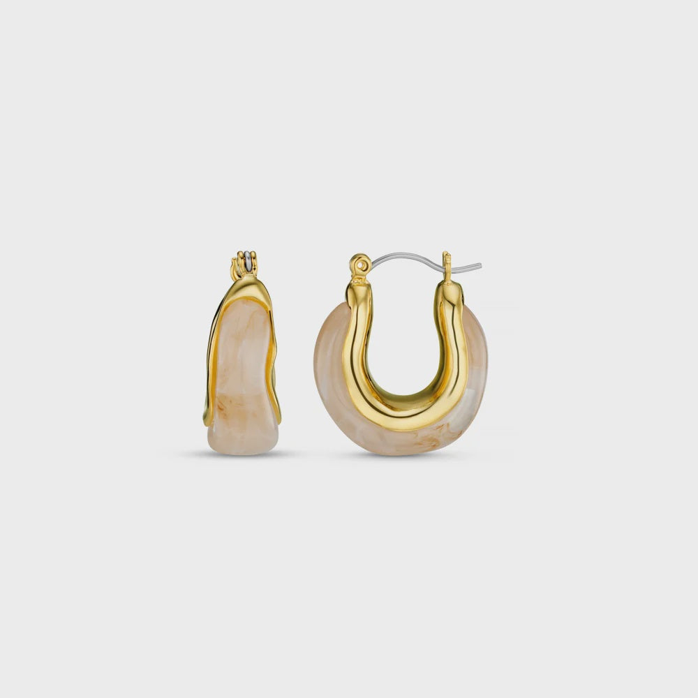 Marble Resin Hoop Earrings / 18K Gold Plated