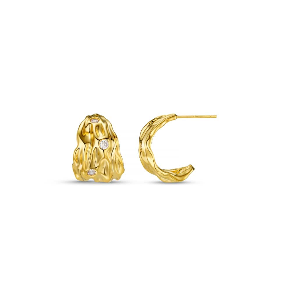 Molten Tapered Crystal Hoop Earrings / 18K Gold Plated