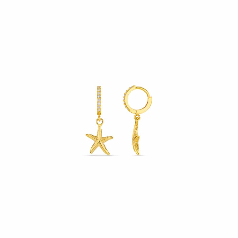 Pave and Starfish Micro Hoop Earrings