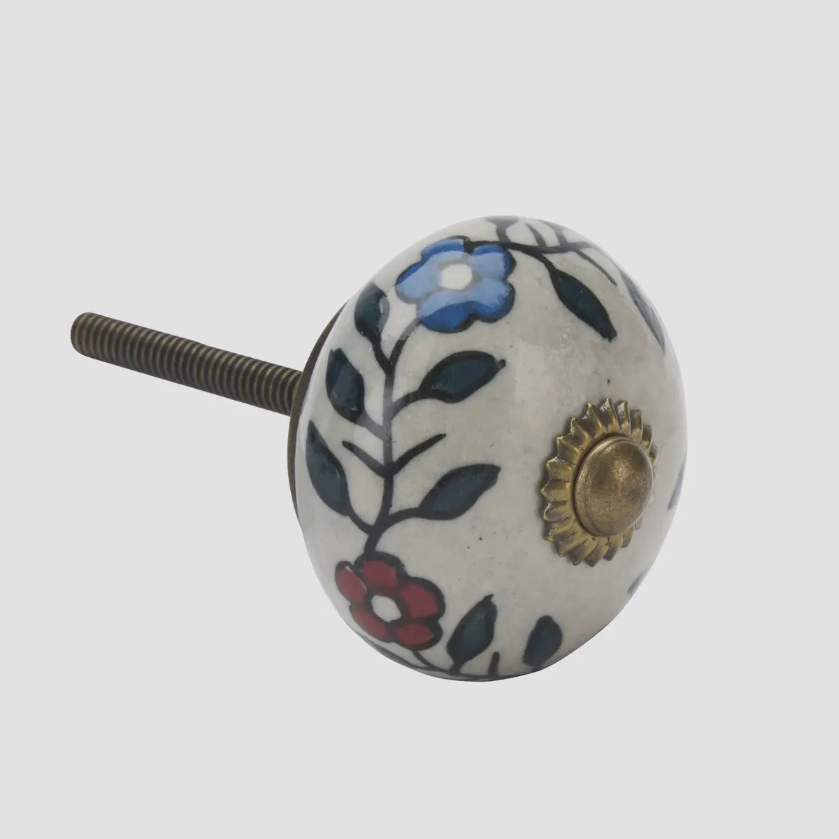 Floral Ceramic Knob / Red &amp; Blue