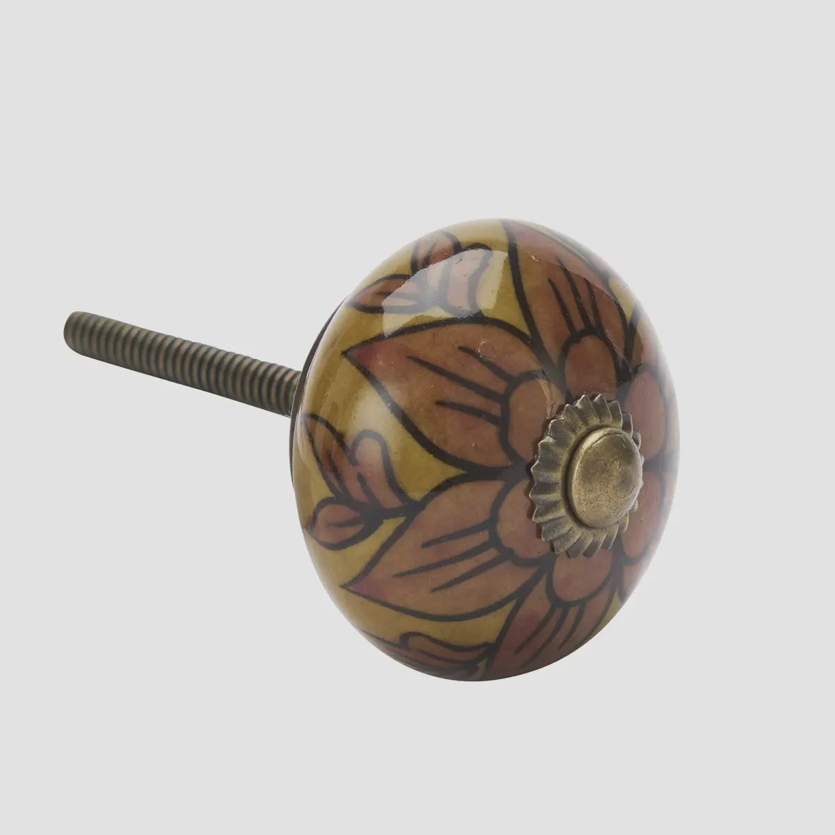 Floral Ceramic Knob / Orange &amp; Brown